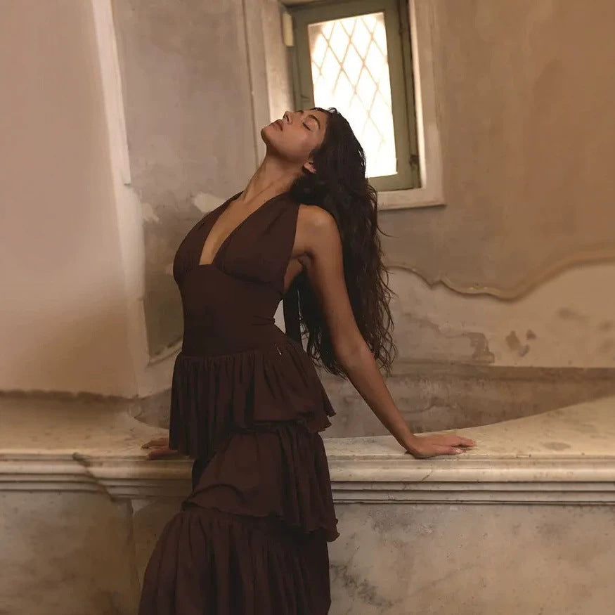 Damen Festliches Maxikleid mit Volantröcken R&B