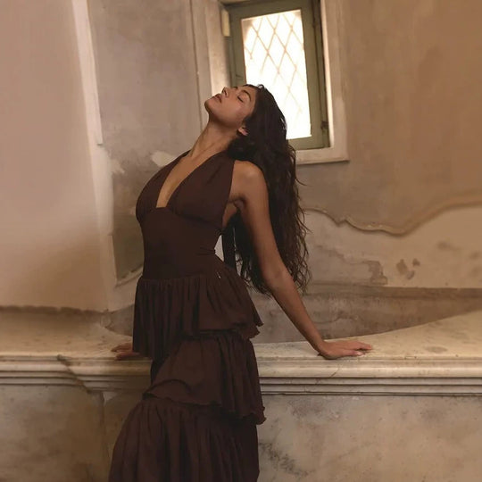 Damen Festliches Maxikleid mit Volantröcken R&B