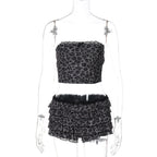 Damen Set aus luftiger Crop-Top und fransigen Shorts R&B