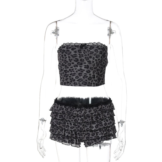 Damen Set aus luftiger Crop-Top und fransigen Shorts R&B