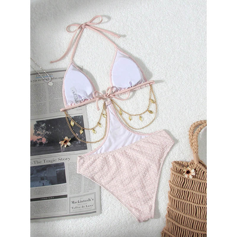 Damen Triangel-Bikini mit modischem Kettenakzent und verstellbaren Trägern R&B
