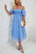 Damen Midikleid mit Off-Shoulder-Design und luftigen Puffärmeln R&B