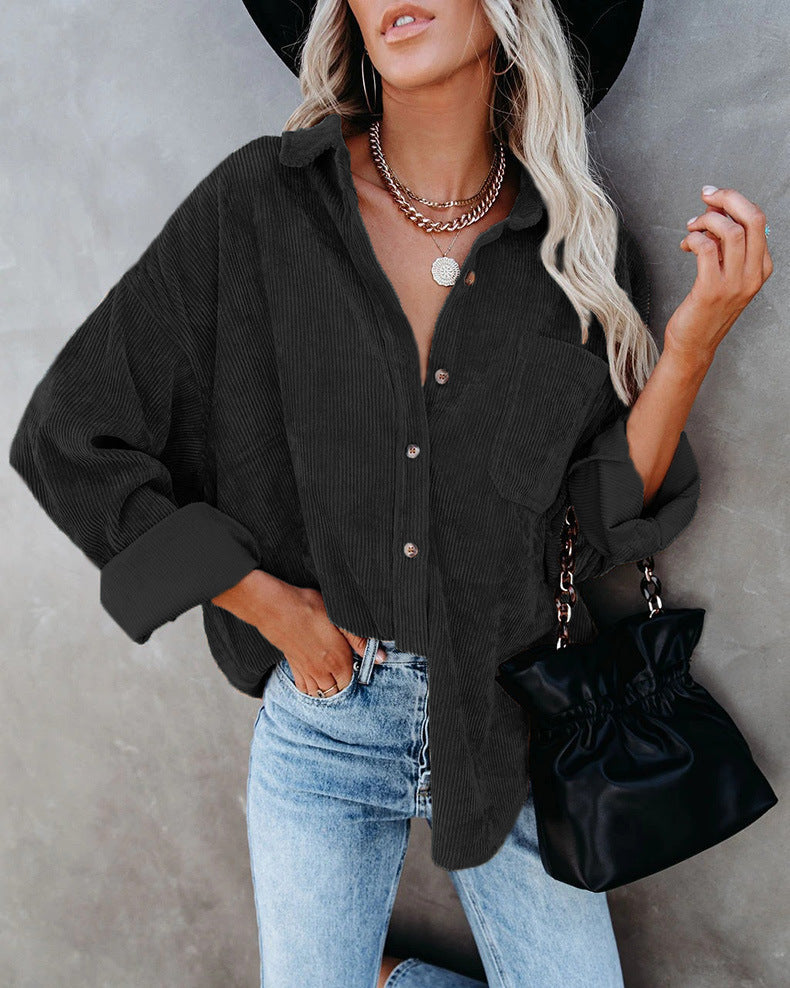 Damen lässige Cordhemdbluse R&B