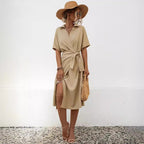 Damen Wickelkleid mit elegantem Kragen und Taillengürtel