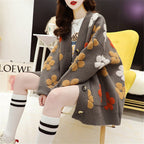 Damen Kuscheliger Strick-Cardigan mit floralen Applikationen und Knöpfen