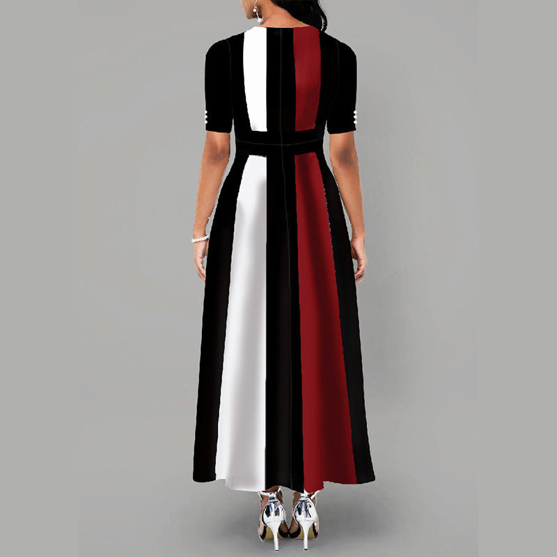 Damen Maxikleid mit modernem Blockdesign und seitlichen Taschen R&B