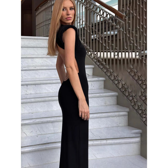Damen Elegantes Maxikleid mit Schulterpolster und tailliertem Schnitt R&B