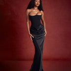 Damen Elegantes Bustier-Maxikleid mit asymmetrischer Drapierung und schickem Schlitz