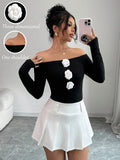 Damen Off-Shoulder Shirt mit dreidimensionalen Rosenapplikationen R&B