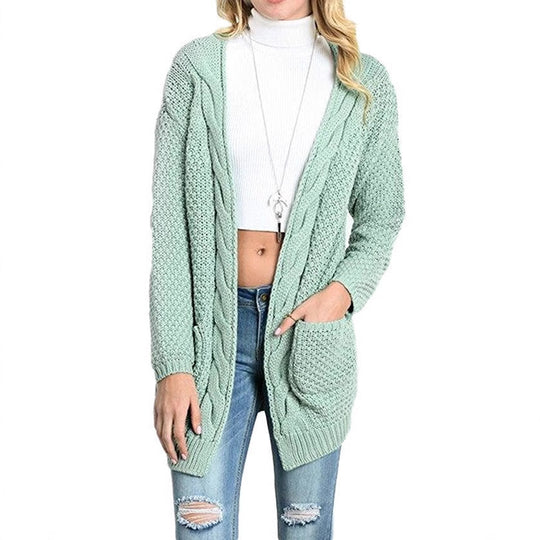 Damen Grober Strickcardigan mit offener Front und praktischen Taschen R&B