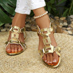 Damen Glänzende Riemensandalen mit modischen Schnallen R&B
