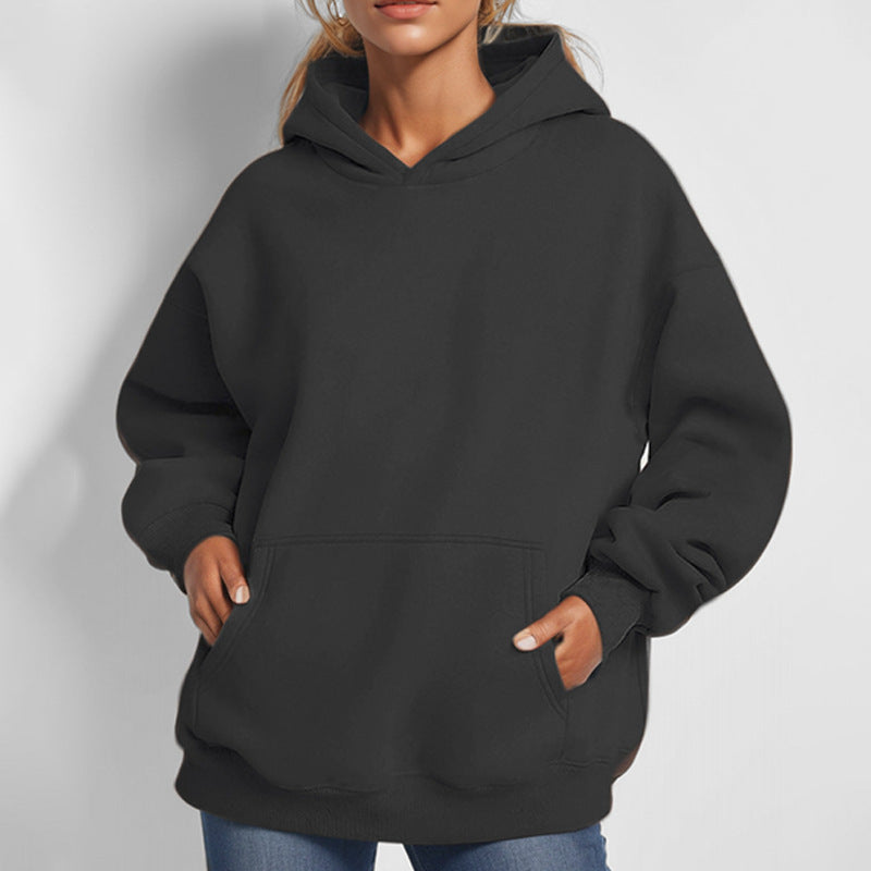 Damen Lockere Kapuzenpullover aus weichem Fleece mit Kängurutasche R&B