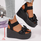 Damen Wedge-Sandalen mit dekorativer Schleifen-Optik und atmungsaktivem Obermaterial