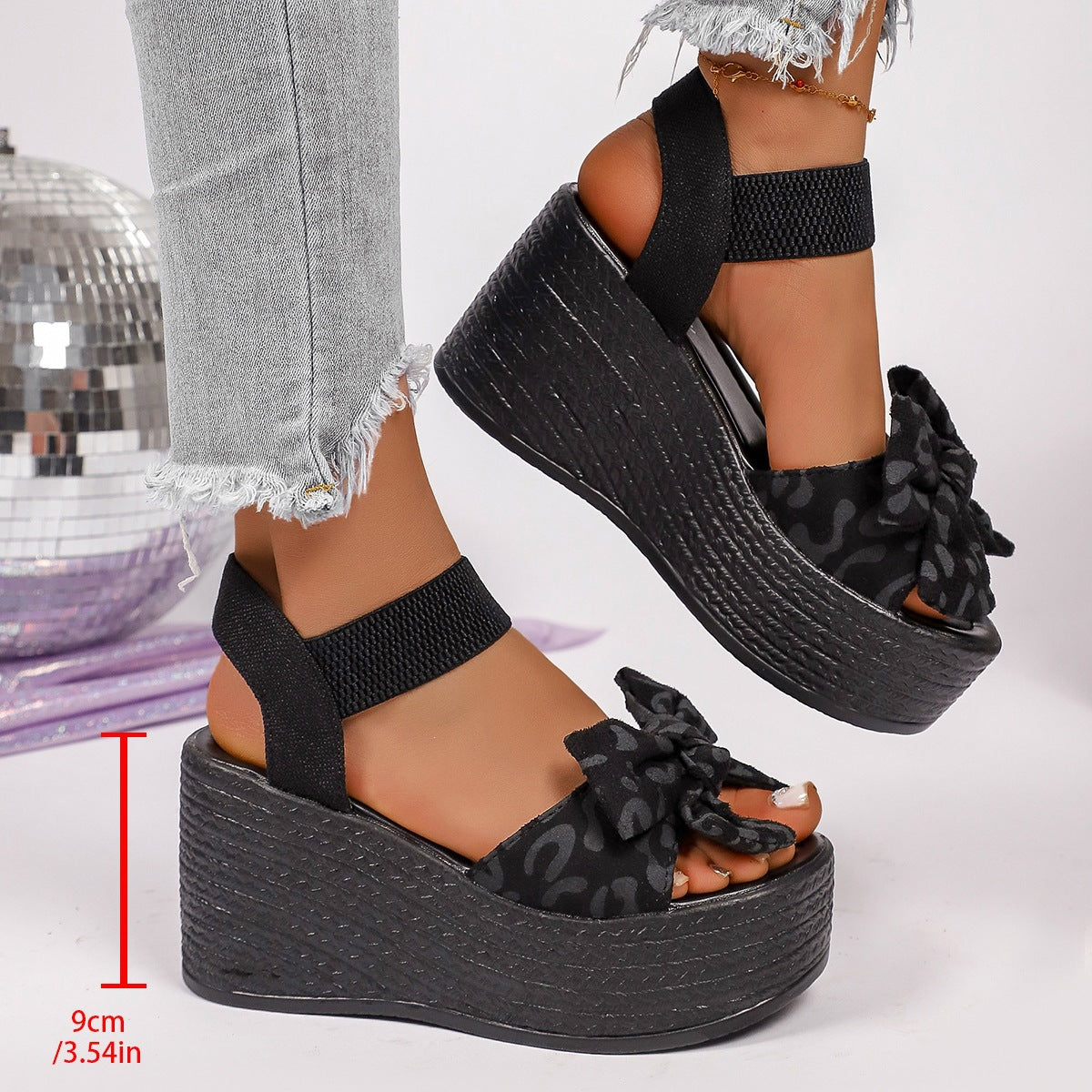 Damen Wedge-Sandalen mit dekorativer Schleifen-Optik und atmungsaktivem Obermaterial