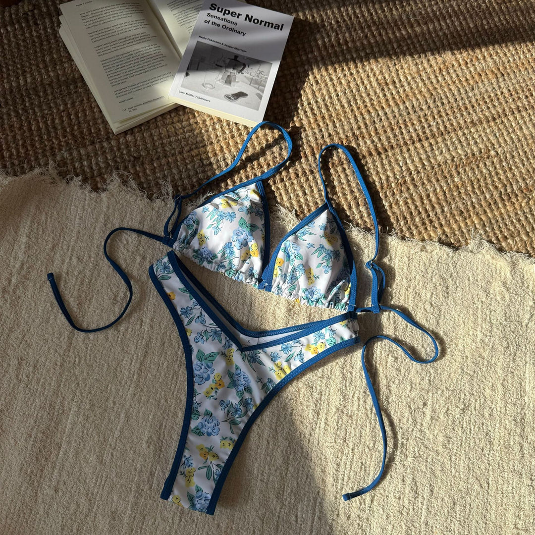 Damen Triangel-Bikini mit floralen Mustern und verstellbaren Trägern R&B