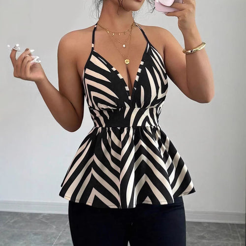 Damen Peplum-Top mit dekorativem V-Ausschnitt R&B