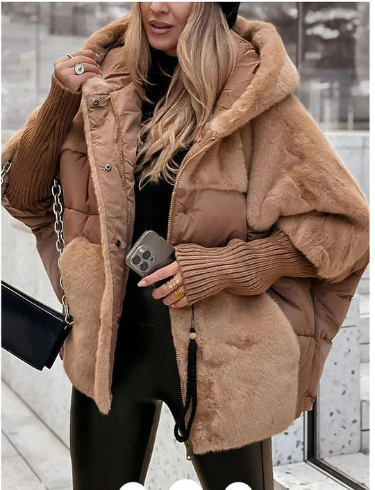 Damen Fleece-Wendejacke mit voluminösem Schnitt und hohem Kragen R&B