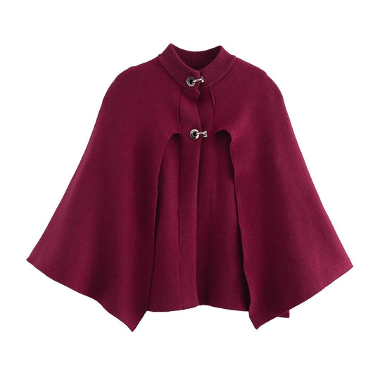 Damen modische Umhangjacke mit elegantem Stehkragen und dekorativen Knopfdetails R&B