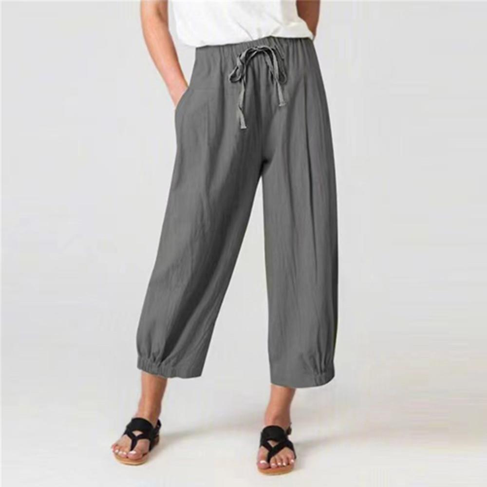 Damen elegante, lockere Palazzo-Hose mit elastischem Bund und Kordelzug R&B