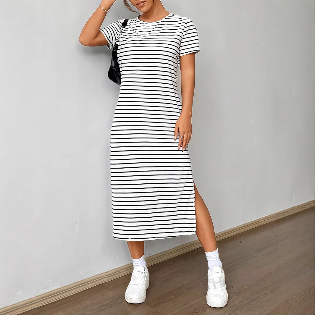 Damen Streifen-Maxikleid aus weichem Jersey R&B