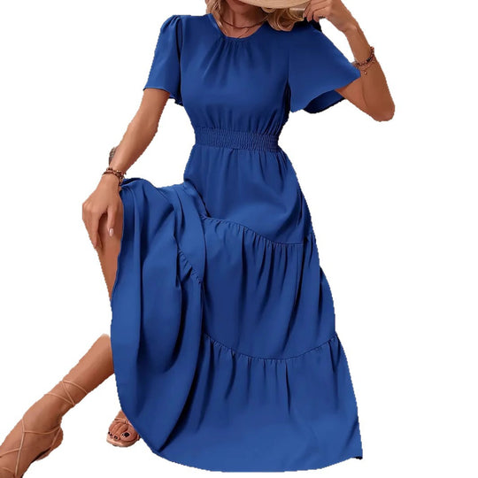Damen Maxikleid mit raffiniertem Taillenbund und fließendem Rock R&B