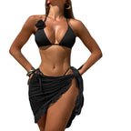 Damen Triangel-Bikini mit verführerischem Wickelrock und Blumenapplikation R&B