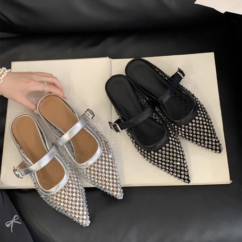 Damen elegante Slingback-Ballerinas mit funkelnden Strassverzierungen R&B