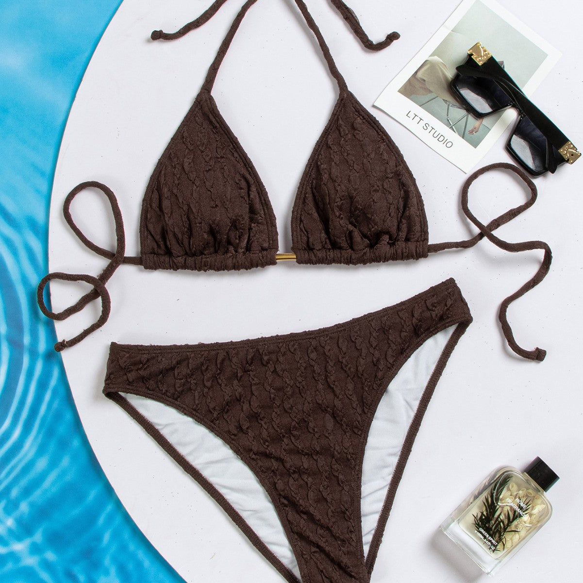 Damen Triangel-Bikini mit raffiniertem Strukturdesign und verstellbaren Trägern R&B