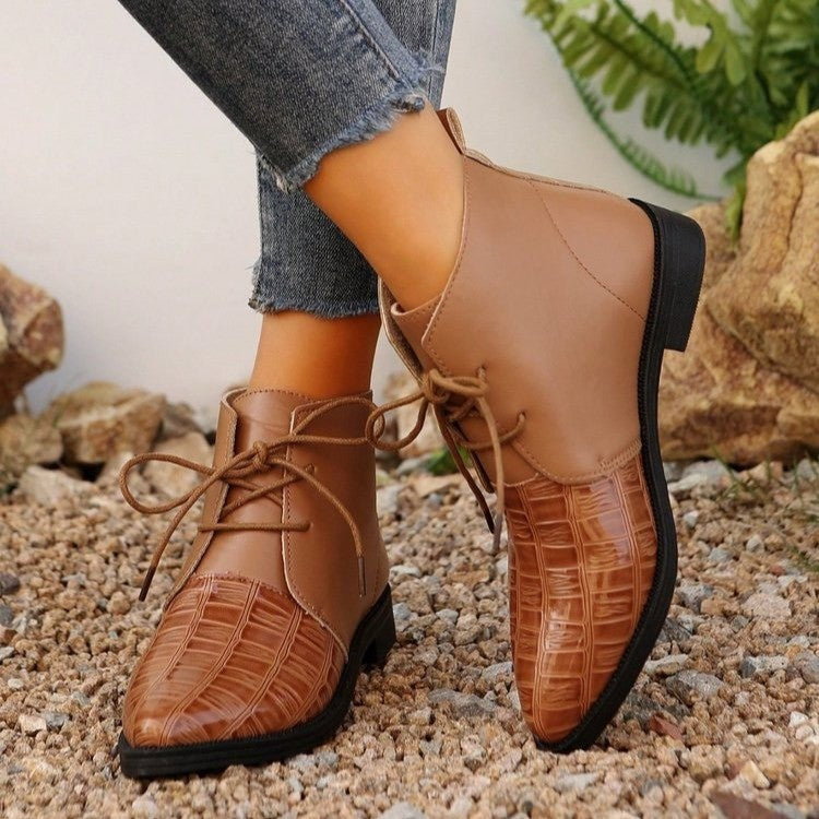 Damen modische stiefeletten mit glänzenden Akzenten und Schnürung R&B