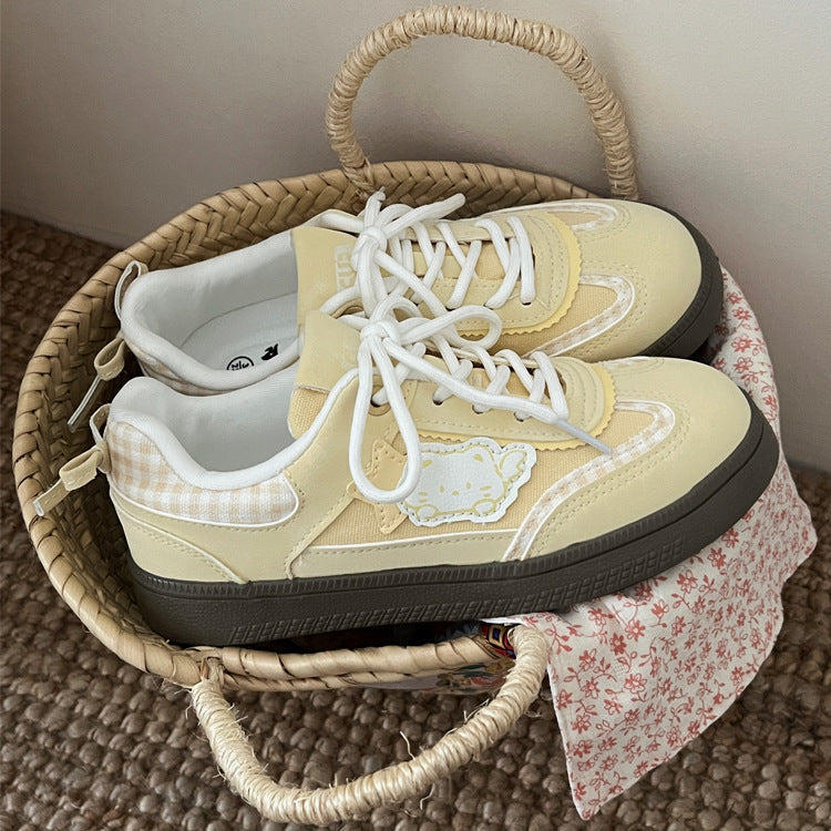 Damen Sneakers mit verspieltem Tiermotiv und karierten Applikationen