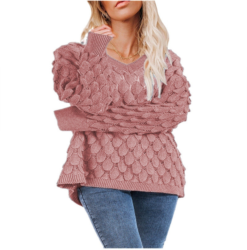 Damen Pullover mit Struktur und V-Ausschnitt R&B