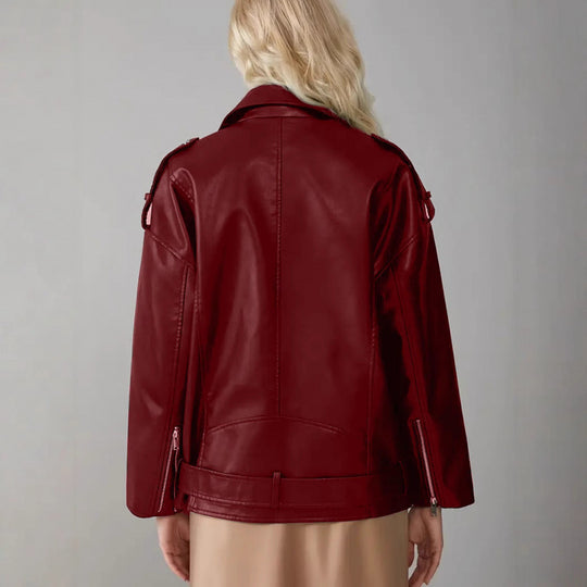 Damen Kunstleder Bikerjacke mit Nieten