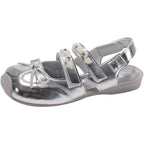 Damen elegante Ballerina-Schuhe mit glänzender Oberfläche und dekorativen Perlen R&B