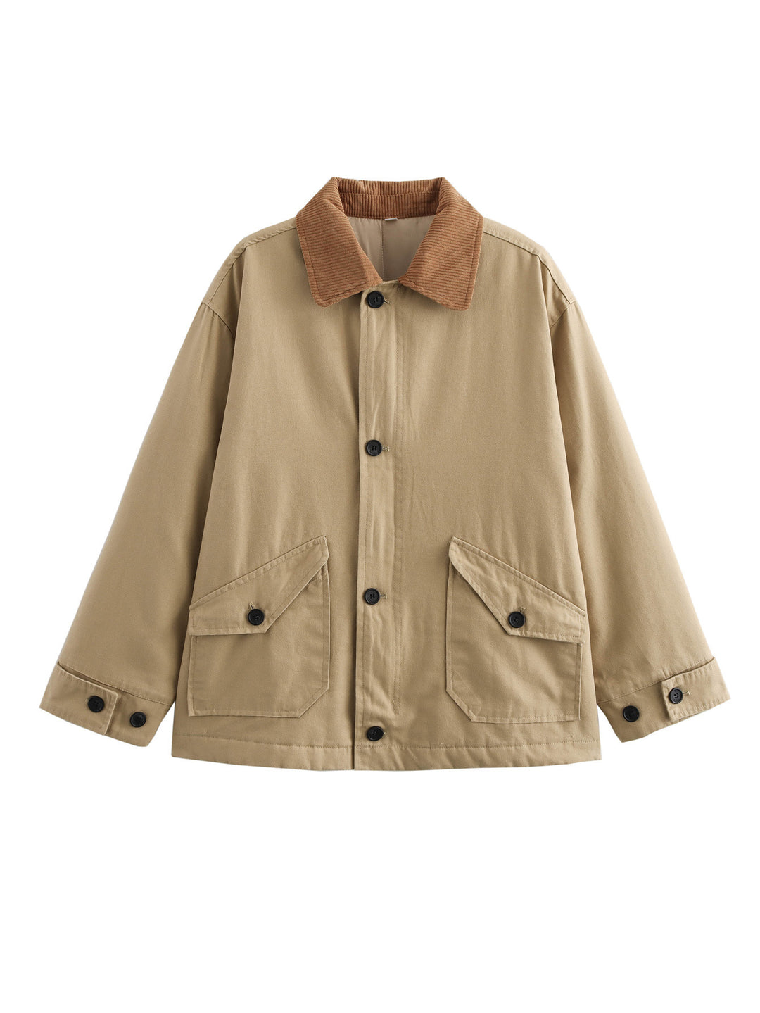 Damen lässige Übergangsjacke mit cordartigem Kragen und praktischen Taschen R&B