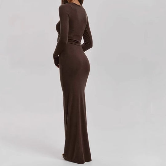 Damen Elegantes Langarm-Maxikleid mit figurformendem Schnitt und hohem Komfort R&B