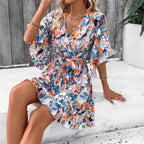 Damen Wickelkleid mit Rüschendetails und floralem Muster R&B