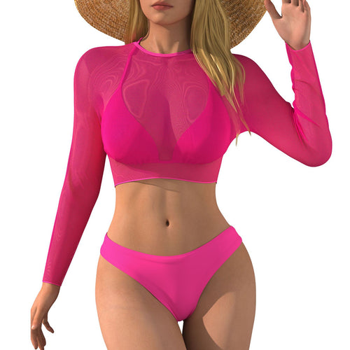 Damen Bikini-Set mit langärmligem Netzoberteil und bequemen Unterteilen R&B