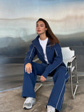 Damen nan zweiteiliges Sport-Loungewear-Set mit Stehkragen und Kontrastpaspel R&B