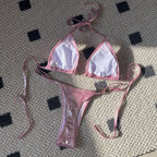 Damen Triangel-Bikini mit verstellbaren Trägern und glänzenden Akzenten R&B