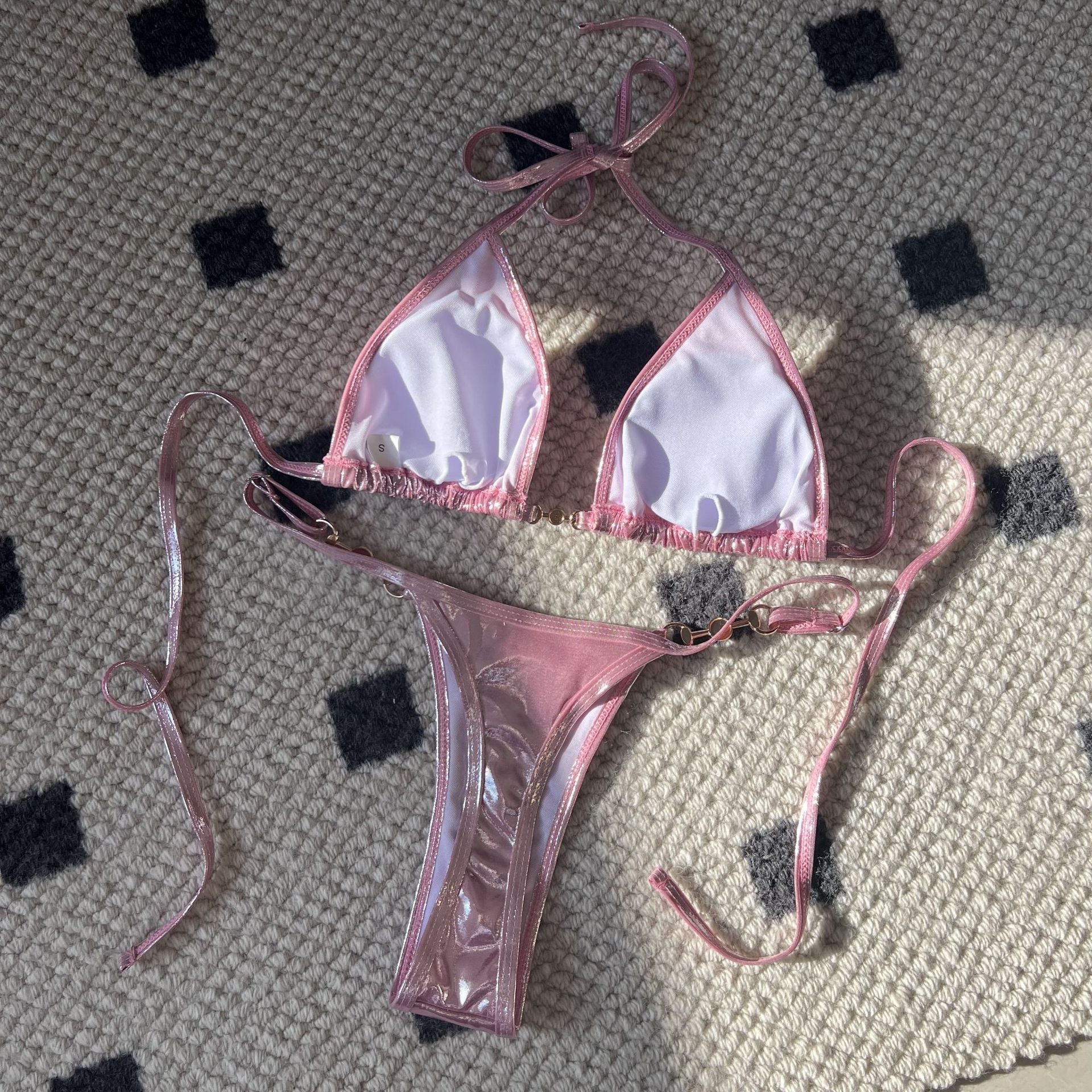 Damen Triangel-Bikini mit verstellbaren Trägern und glänzenden Akzenten R&B
