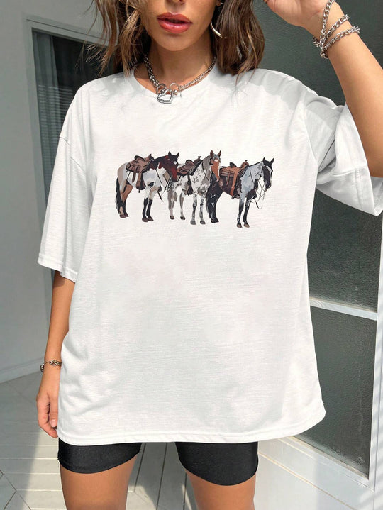 Damen T-Shirt mit künstlerischem Totenkopf-Motiv und lässigem Schnitt R&B