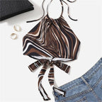 Damen trendiges Halter-Top mit elegantem Wickel-Design und grafischem Print R&B