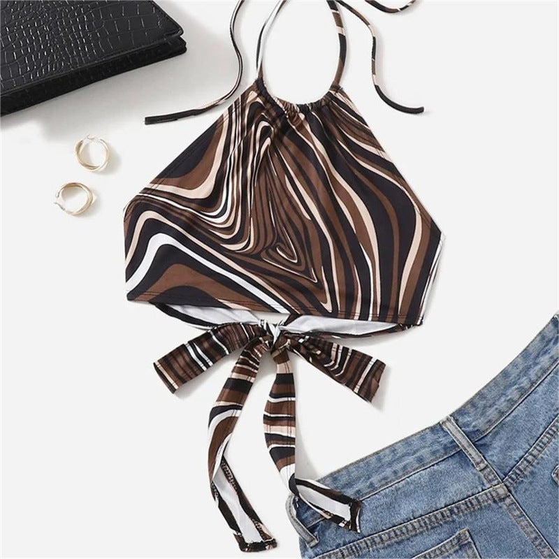 Damen trendiges Halter-Top mit elegantem Wickel-Design und grafischem Print R&B