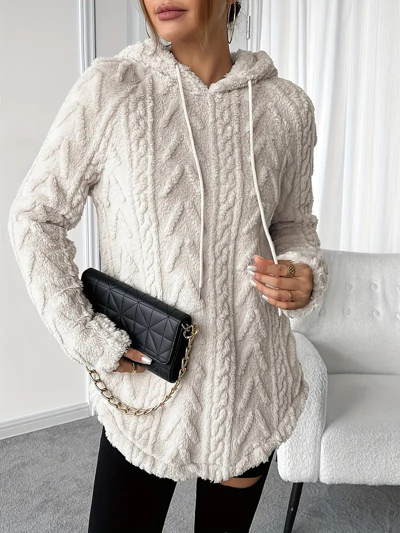 Damen gemütlicher Strickpullover mit Kapuze und Struktur