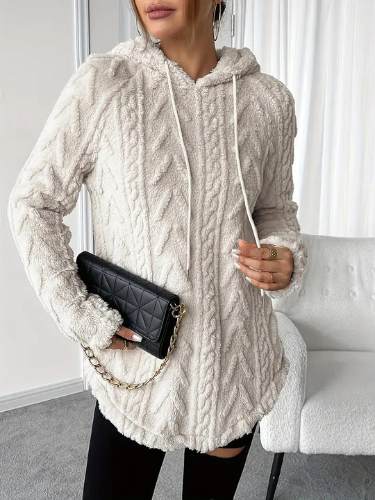 Damen gemütlicher Strickpullover mit Kapuze und Struktur R&B
