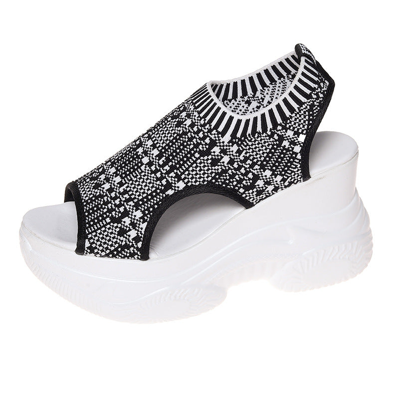 Damen Sportliche Plateau-Sandalen mit atmungsaktivem Strick-Obermaterial R&B