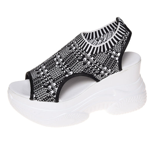 Damen Sportliche Plateau-Sandalen mit atmungsaktivem Strick-Obermaterial R&B