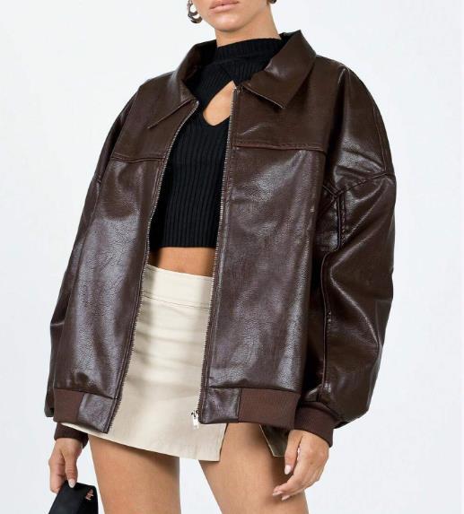 Damen Kunstleder Jacke im modernen Oversized-Stil R&B