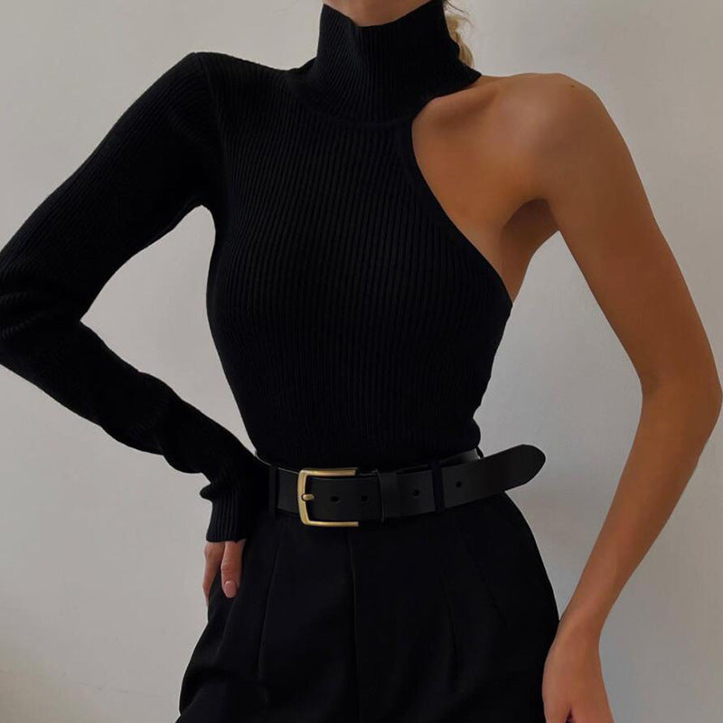 Damen Elegantes Einarmiges Bodysuit mit Stehkragen R&B