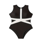 Damen Einteiler Badeanzug mit sportlichem Reißverschluss und trendigem grafischen Design R&B